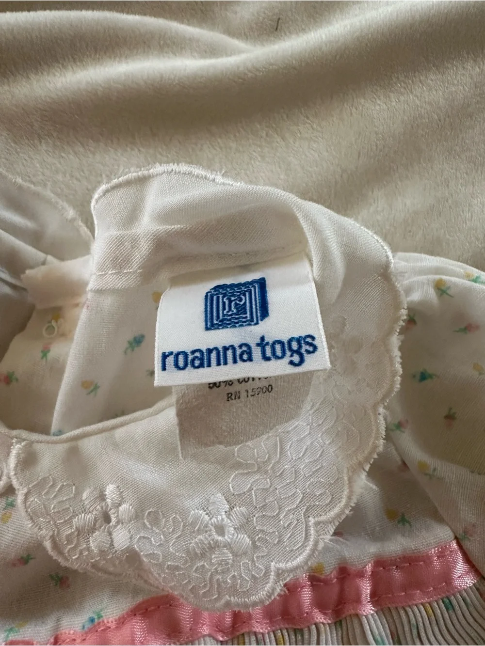 Vintage Roanna Togs Baby Girl Top & Bloomers 18M Floral Lace Peter Pan Collar